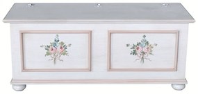 Cassapanca arte povera in legno shabby bianco anticato decorato filo rosa