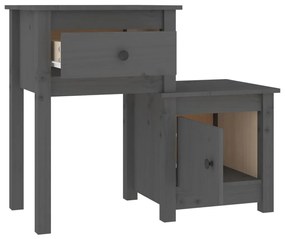 Comodini 2 pz grigi 79,5x38x65,5 cm in legno massello di pino