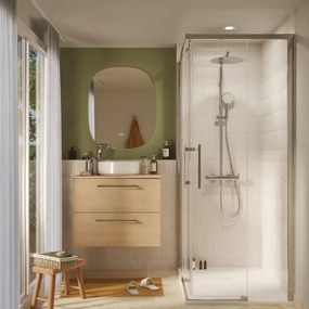 Box doccia con ingresso angolare scorrevole Remix2 rettangolare L 70 x L 100 x H 195 cm in vetro, sp. 6 mm vetro senza finitura / trasparente cromo