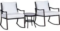 Set Salotto da Giardino in Rattan Sintetico 2 Poltrone a Dondolo e Tavolino Marrone