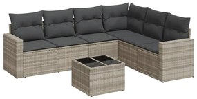 Set divani da giardino 7pz con cuscini grigio chiaro polyrattan