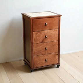 Carrello da cucina POKER con cassetti e piano in ceramica Noce