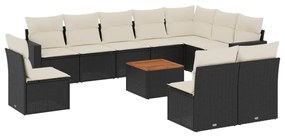 Set divani da giardino 11 pz con cuscini in polyrattan nero