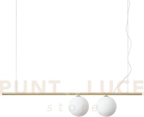 Perline sospensione lineare ottone con vetri bianchi 2 luci attacco g9