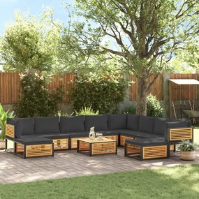 Set divano da giardino 11 pz con cuscini legno massello acacia