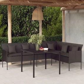 Set da pranzo da giardino 2 pz con cuscini nero in polyrattan