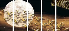 Quadri 5 pezzi – Volo di uccelli durante la luna piena
