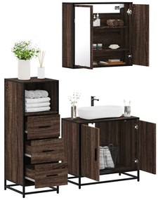 Set Mobili Da Bagno 3 Pz Rovere Marrone İn Legno Multistrato /