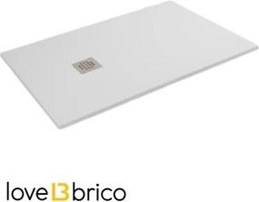 Piatto doccia in mineralmarmo 70x120 cm bianco effetto pietra con griglia e piletta sifonata