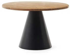 Kave Home - Tavolo rotondo Wilshire in legno massiccio di acacia e gambe in acciaio nero Ã˜ 120 cm