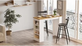 Tavolo Da Cucina Alto Con Ripiani Laterali 120x52x102H Rovere E Bianco