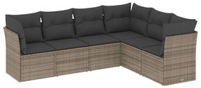 Set divano da giardino 6 pz con cuscini grigio in polyrattan