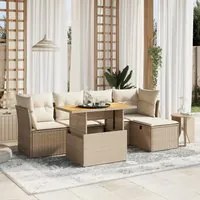 Set Divano da Giardino 6 pz con Cuscini Beige in Polyrattan 3275466