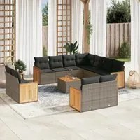 Set Divani da Giardino 12 pz con Cuscini Grigio in Polyrattan 3260590