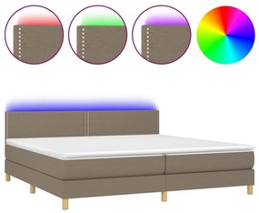 Letto a molle materasso e led tortora 200x200cm in tessuto