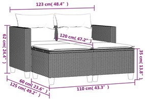 Divano da Giardino 2 Posti con Sgabelli Marrone in Polyrattan