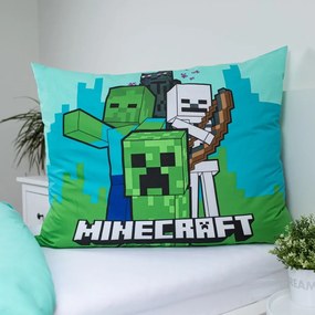 Set copripiumino e federa da bambini verde/blu in cotone per letto singolo 140x200 cm Minecraft "Mobs Here" – Jerry Fabrics