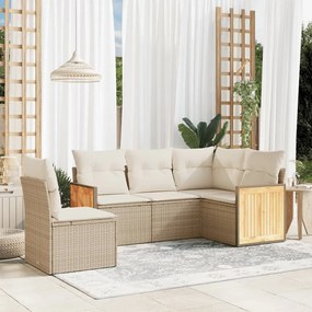 Set divano da giardino 5 pz con cuscini beige in polyrattan