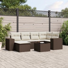 Set divani da giardino 7 pz con cuscini marrone in polyrattan