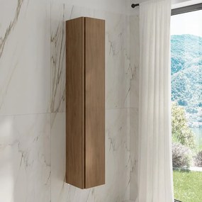 Colonna per mobile bagno Step L30 x H180 x P32 con 1 anta reversibile a chiusura ammortizzata,in Mdf bianco legno oak cannettato