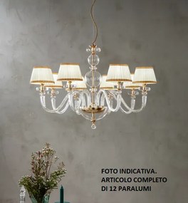 Lampadario in vetro bach 12 luci lp.bach-12cp-oro dorato con paralumi