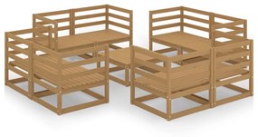 Set Divani da Giardino 9 pz Miele in Legno Massello di Pino