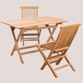 Set Tavolo Rettangolare (120x70 Cm) E 2 Sedie Da Pranzo Pieghevoli In Legno Teak Pira Legno Di Teak - Sklum