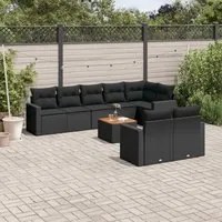 Set Divani da Giardino 9 pz con Cuscini Nero in Polyrattan 3256538