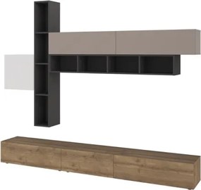 Parete Attrezzata Salotto 275 Cm Con Pensili E Vani Fashion Bianco Moka E Antracite