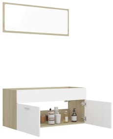 Set mobili bagno 2pz bianco e rovere sonoma legno multistrato