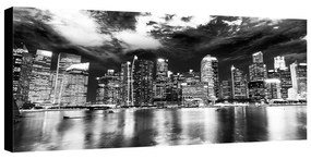 Stampa su tela Skyline by night b&w, multicolore 140 x 70 cm