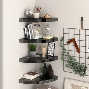 Scaffali Angolari A Parete 4 Pz Nero Lucido 35x35x3,8 Cm Mdf /