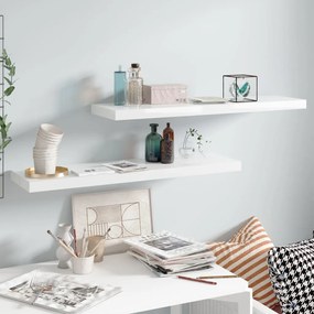 Scaffali A Parete 2 Pz Bianco Lucido 90x23,5x3,8 Cm İn Mdf /