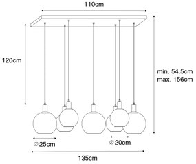 Lampada a sospensione di design nera con vetro dorato 7 luci - Bert