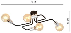 Plafoniera Industriale 4 Luci Diomede In Acciao Nero E Cromo A Bracci