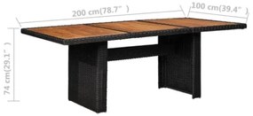 Tavolo da Giardino Nero 200x100x74 cm in Polyrattan