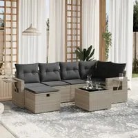 Set Divani da Giardino 7pz con Cuscini Grigio Chiaro Polyrattan 3263808