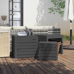 Set Cassette Da Giardino 3 Pz Grigio İn Legno Massello Di Pino /