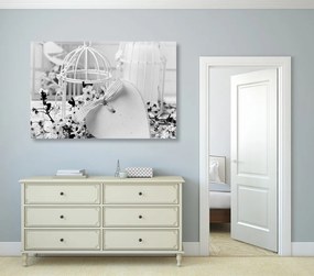 Stampa su tela – Natura morta romantica in stile vintage in bianco e nero
