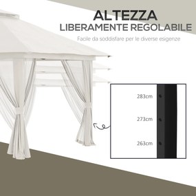 Gazebo Pieghevole 4x4 m ad Altezza Regolabile con Zanzariera e Borsa in Metallo e Tessuto Oxford Crema...