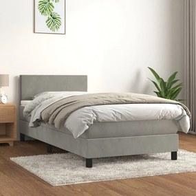Giroletto A Molle Con Materasso Grigio Chiaro 90x190 Cm Velluto /