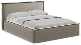 Letto matrimoniale imbottito tortora con contenitore con griglia 140x200 cm Anani - Makamii