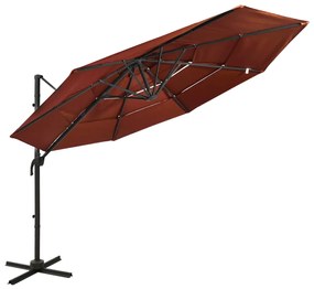 Ombrellone A Sbalzo 4 Livelli Palo İn Alluminio 3x3m Terracotta /