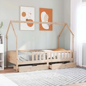 Giroletto Bambini Con Cassetti 80x200 Cm Legno Massello Di Pino /