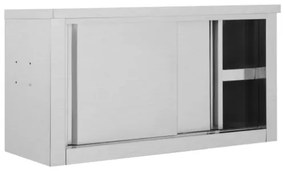Armadio da Cucina con Ante Scorrevoli 90x40x50cm Acciaio Inox
