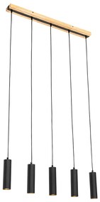 Lampada a sospensione moderna nera con legno 5 luci - Jeana