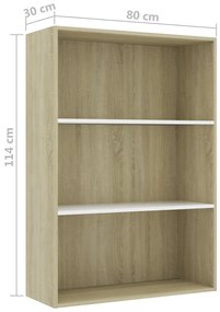 Libreria 3 Ripiani Bianco Rovere Sonoma 80x30x114cm Multistrato