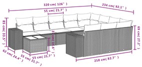 Set Divani da Giardino 11 pz con Cuscini in Polyrattan Nero