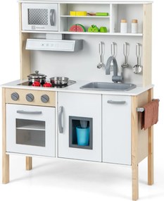 Costway Cucina giocattolo per bambini in legno, Cucina da gioco con microonde cappa aspirante lavello giocattolo 4 Colori