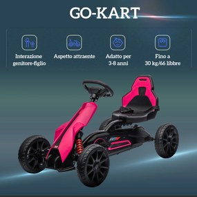 Go Kart a Pedali per Bambini 3-8 Anni 100x58x58,5 cm con Sedile Regolabile e Ruote in EVA Rosa e Nero...